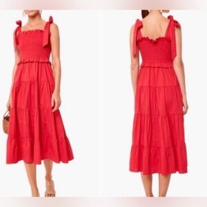 Tuckernuck Alannah Smocked Bodice Sleeveless Tiered Midi Dress Sz L